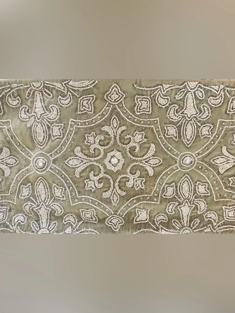 Sage Green Velvet Lumbar Pillow Covers (2) Hand Sewn Beads Cotton 12x24